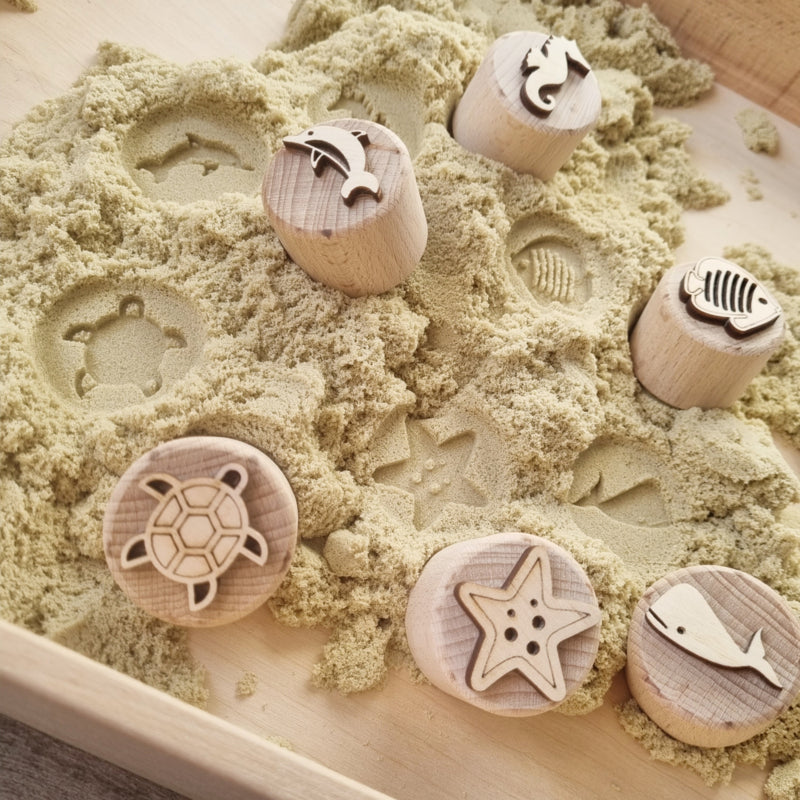 Houten stempelset oceaan