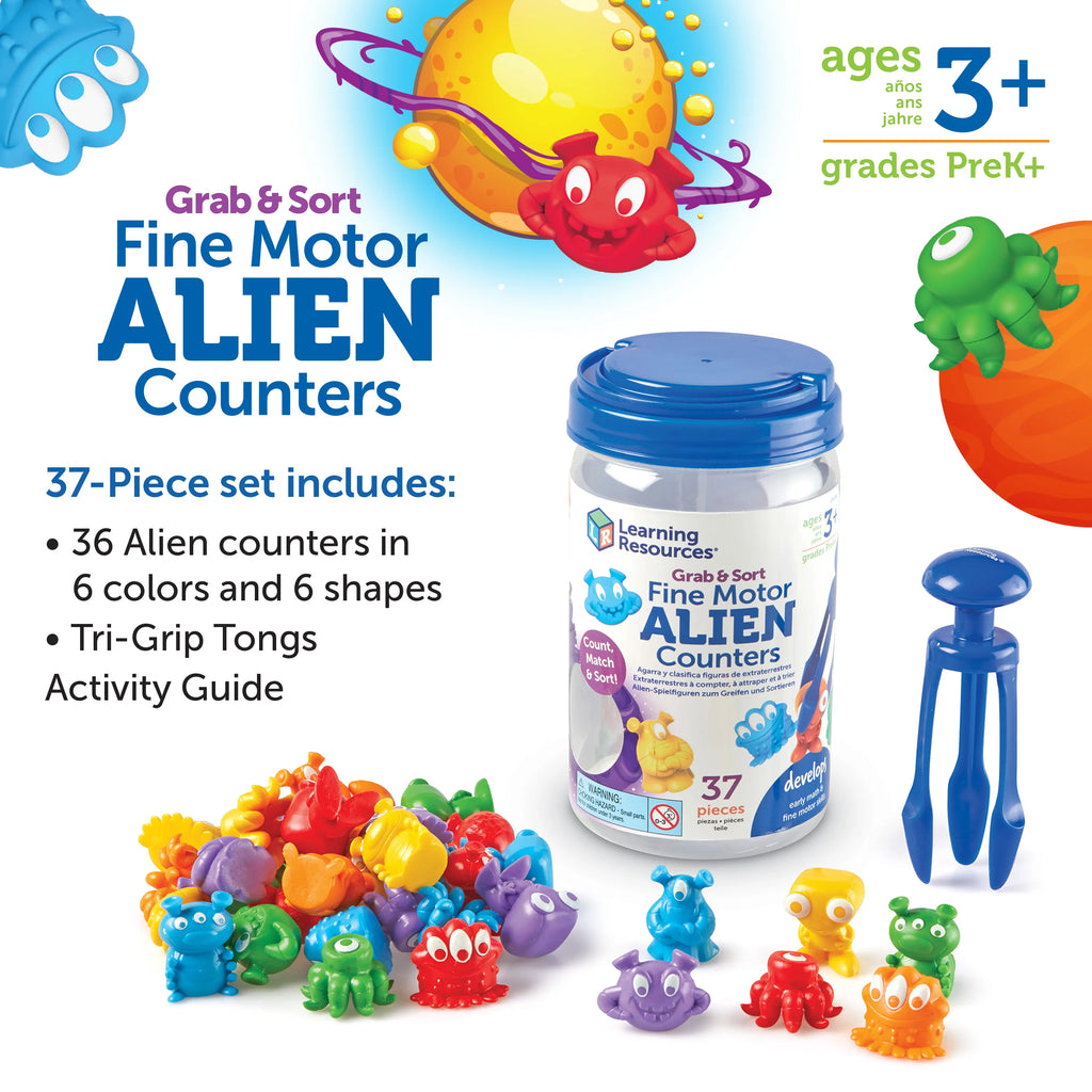 Grab & Sort Fine Motor Alien Counters