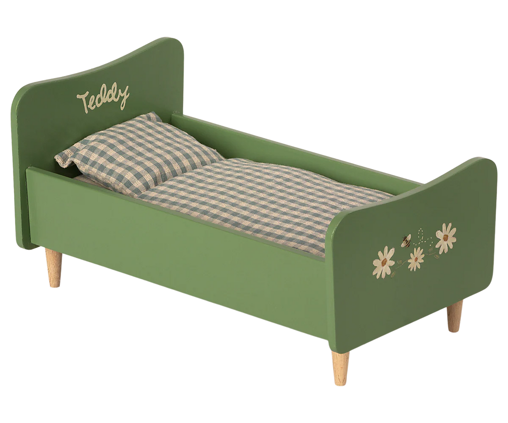 Houten bed, Teddy Papa – Stoffig groen