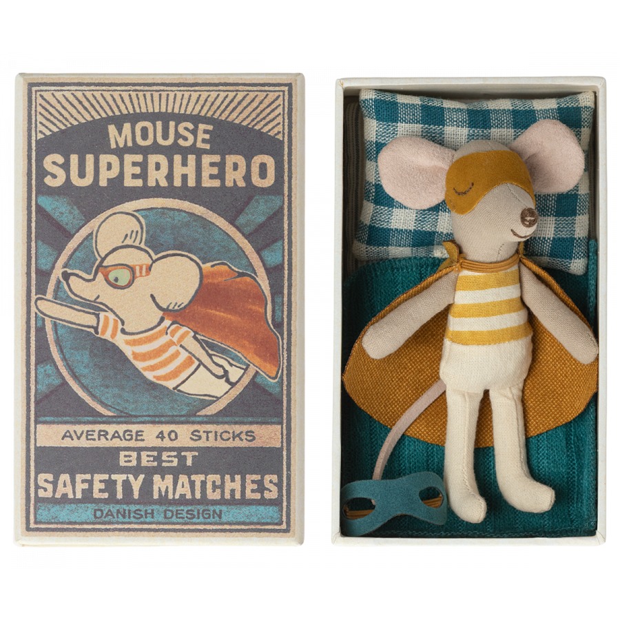 Maileg superheld kleine broer in luciferdoosje