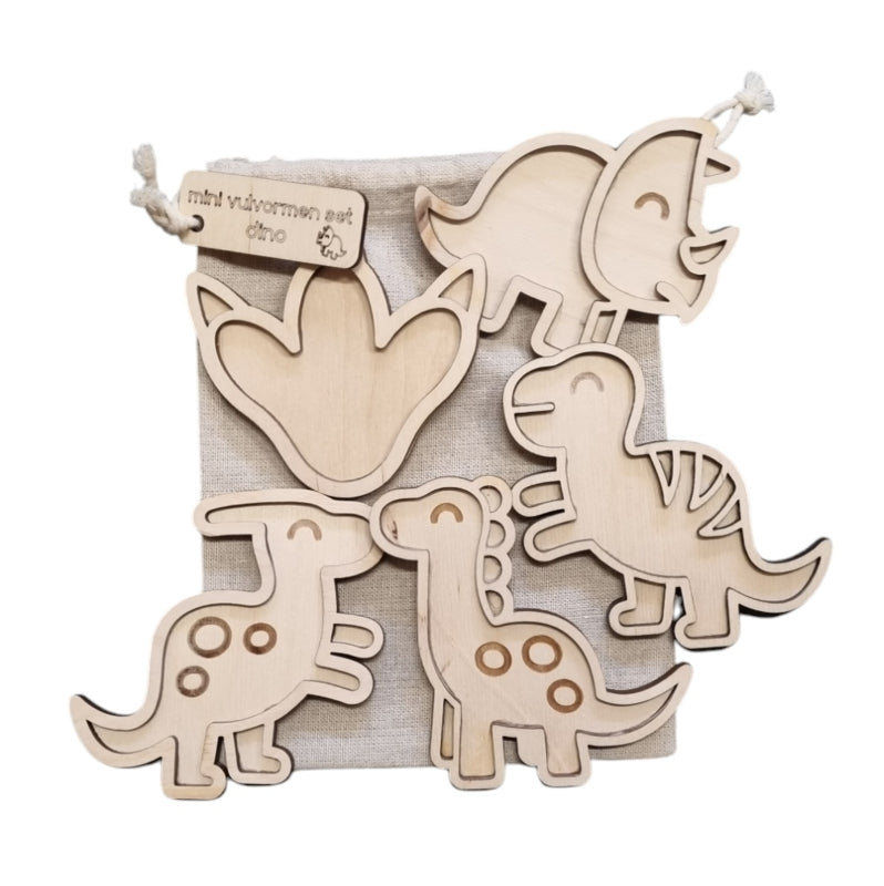 Houten mini vulvormen set dino