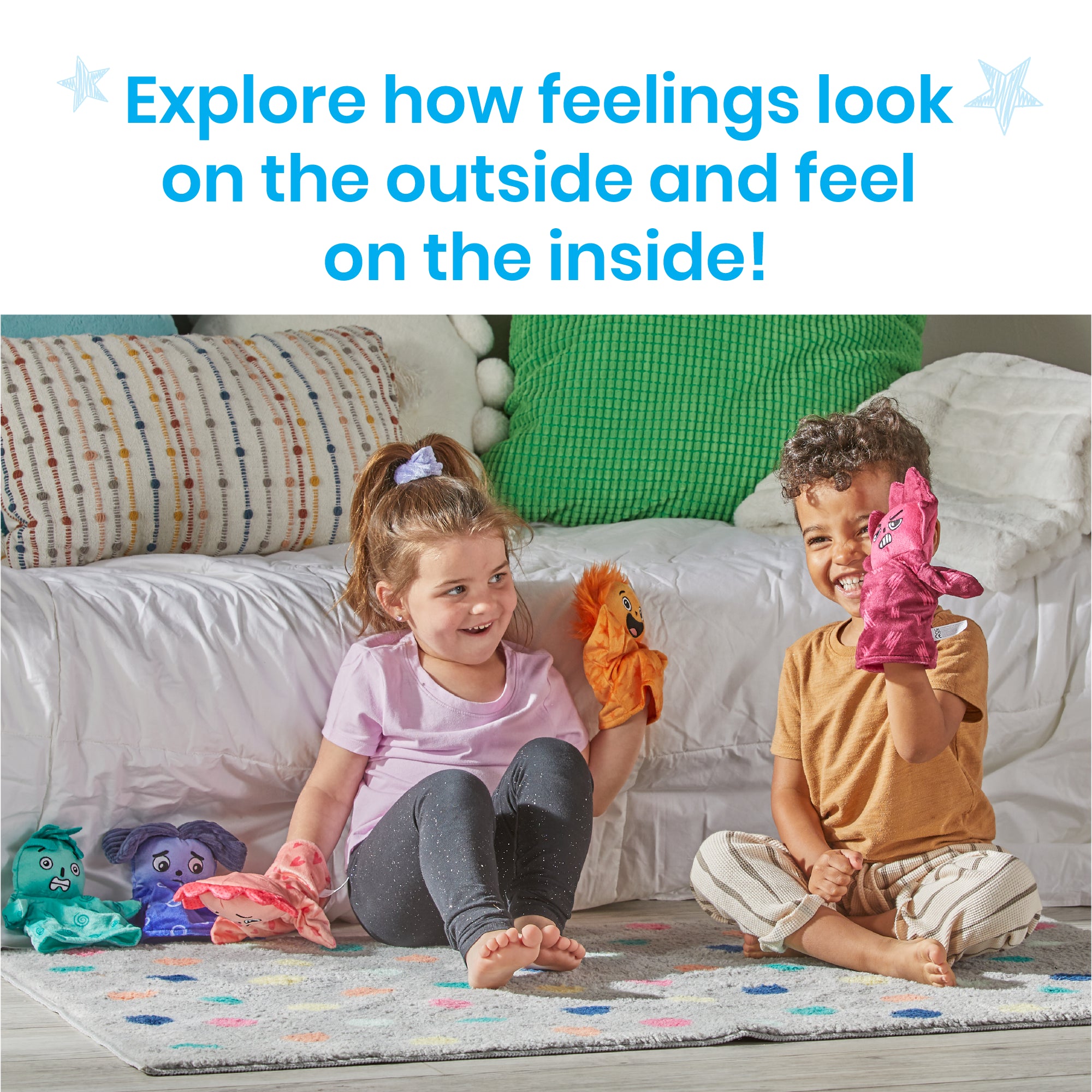 Feelings Family Hand Puppets Loved, Nervous, Frustrated, Lonely, and Excited