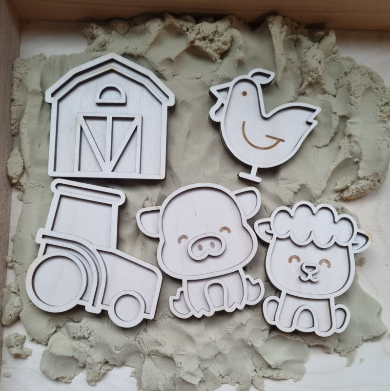 Houten mini vulvormen set boerderij