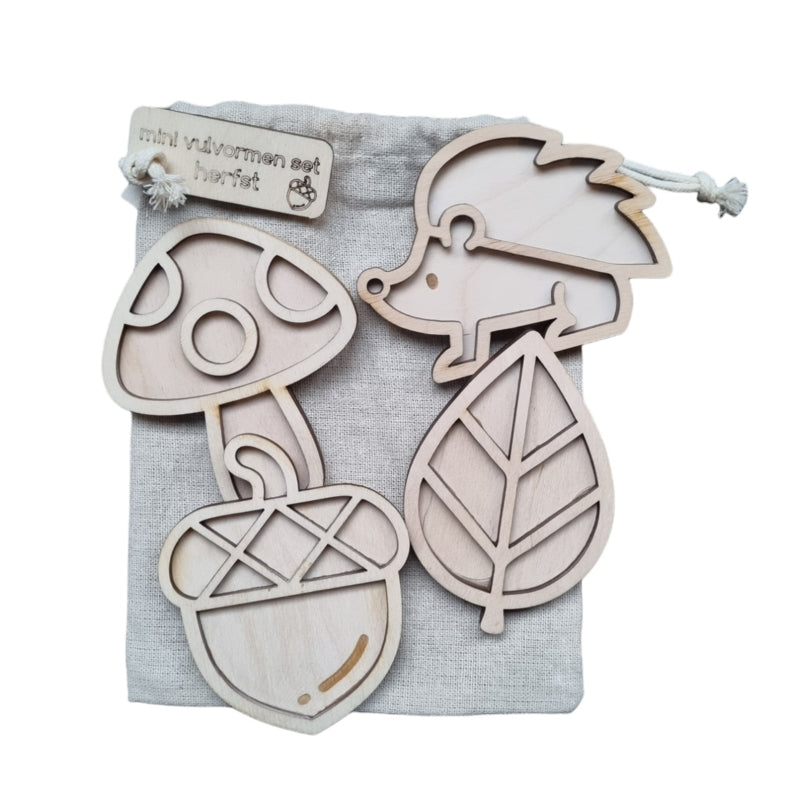 Houten mini vulvormen set herfst