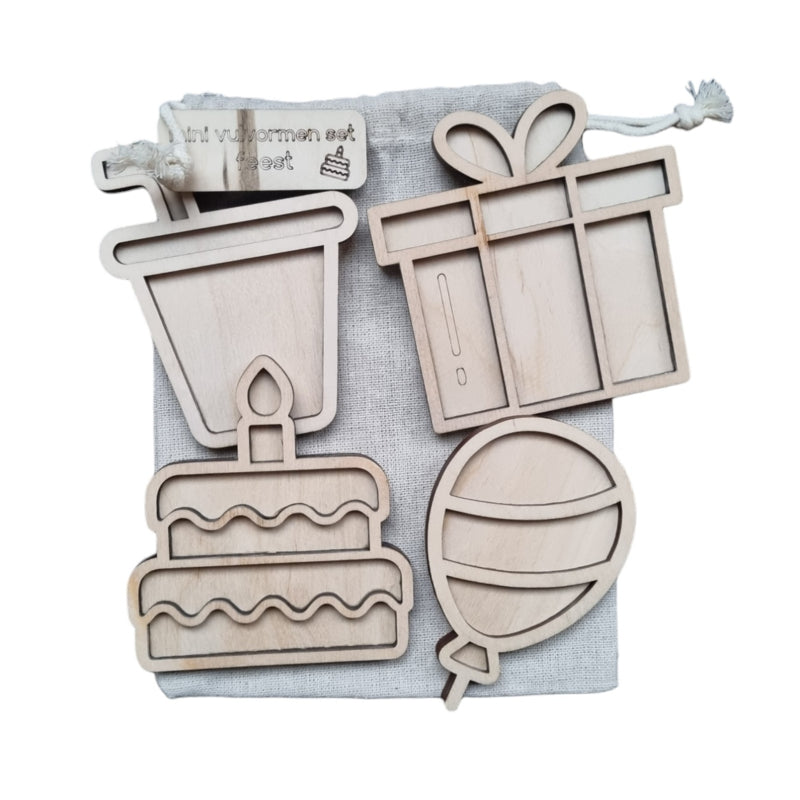 Houten mini vulvormen set feest