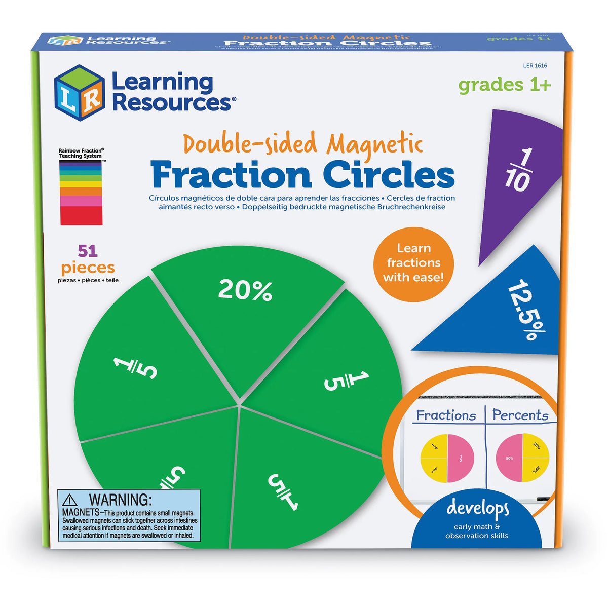 Dubbelzijdige magnetische demonstratie Rainbow Fraction®-cirkels