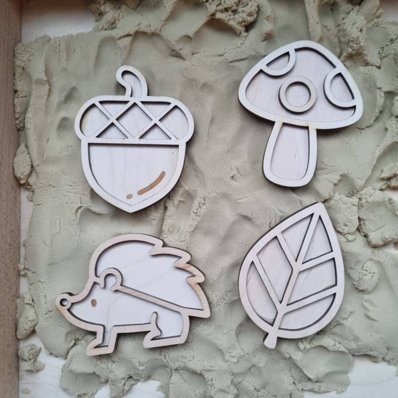 Houten mini vulvormen set herfst