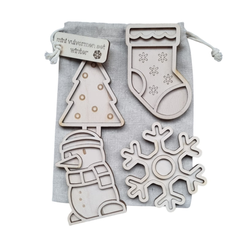 Houten mini vulvormen set winter