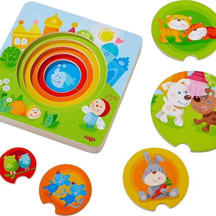 Haba inlegpuzzel in niveau's huisdieren