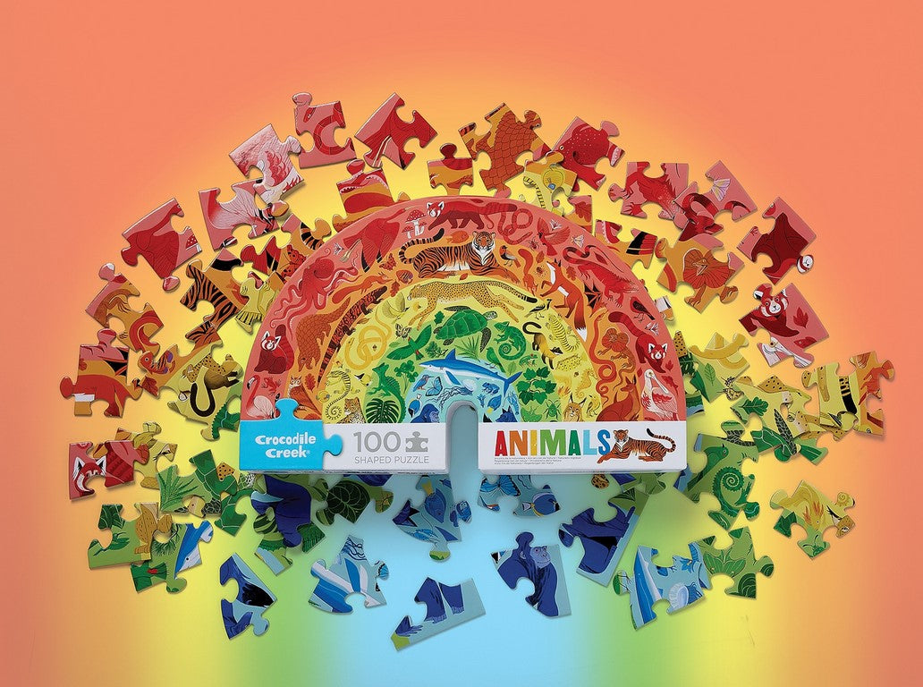 Shaped box puzzles, 100 stuks Dierenregenboog