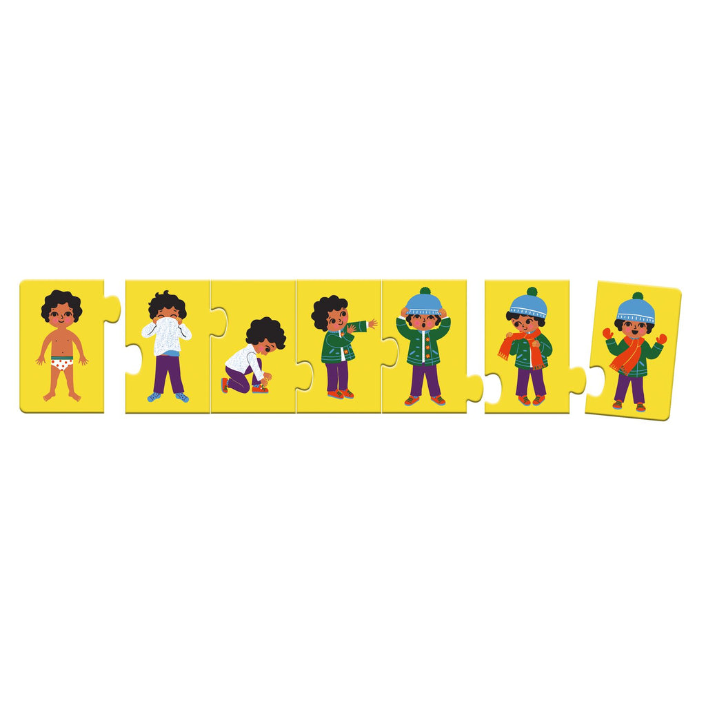 Puzzel ik kleed me aan. Logische volgorde