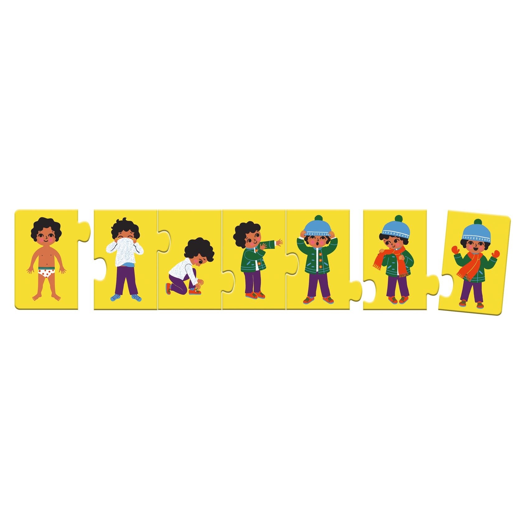 Puzzel ik kleed me aan. Logische volgorde