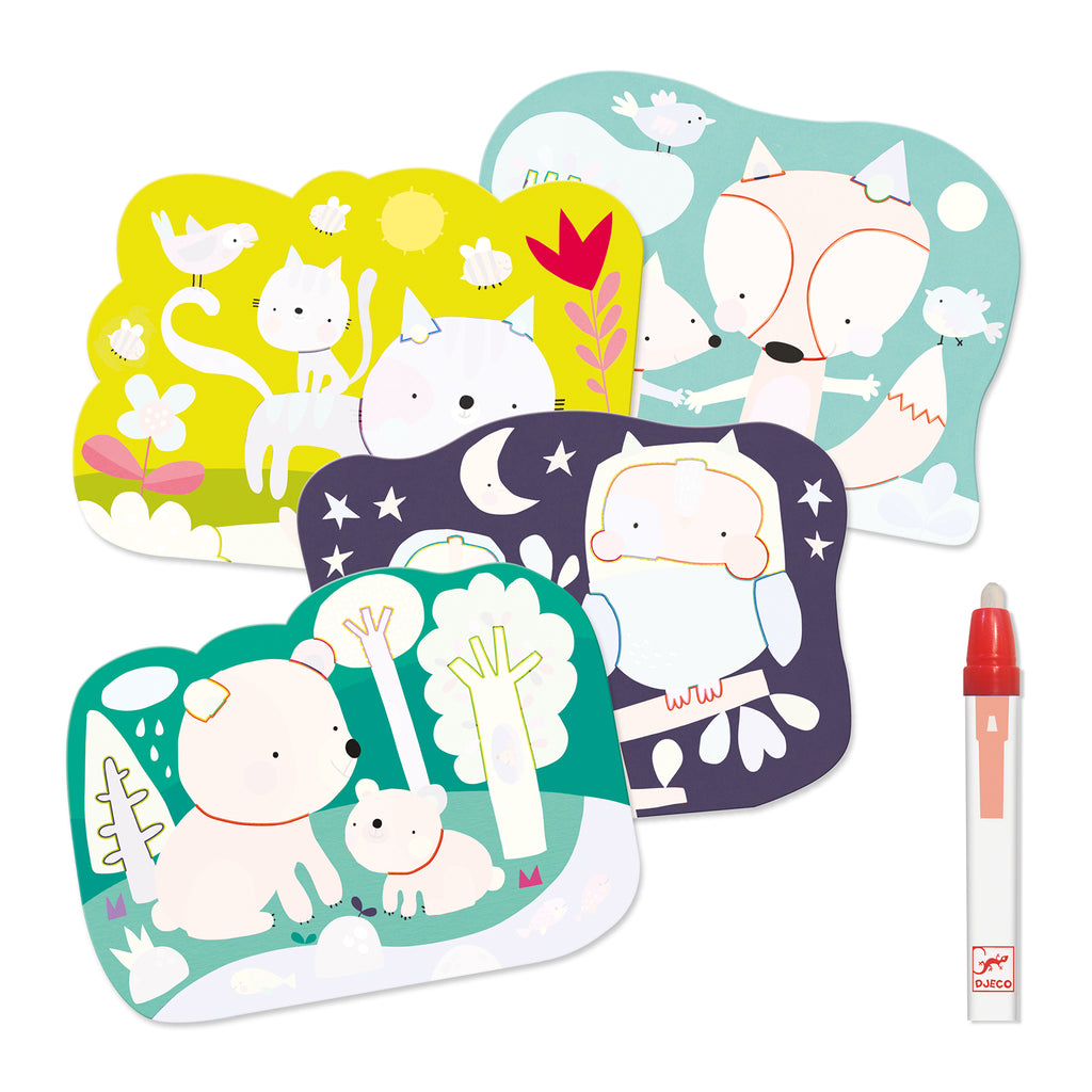 Onderweg waterkleuren verborgen in het bos