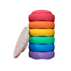 Stapelstein stapelstenen super confetti rainbow classic 6 stuks + balance board