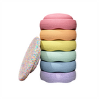 Stapelstein stapelstenen super confetti rainbow pastel 6 stuks + balance board