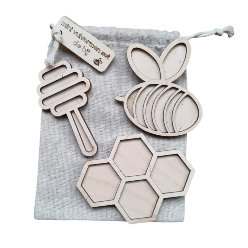 Houten mini vulvormen set de bij