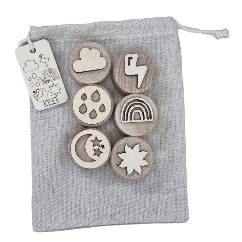 Houten stempelset het weer