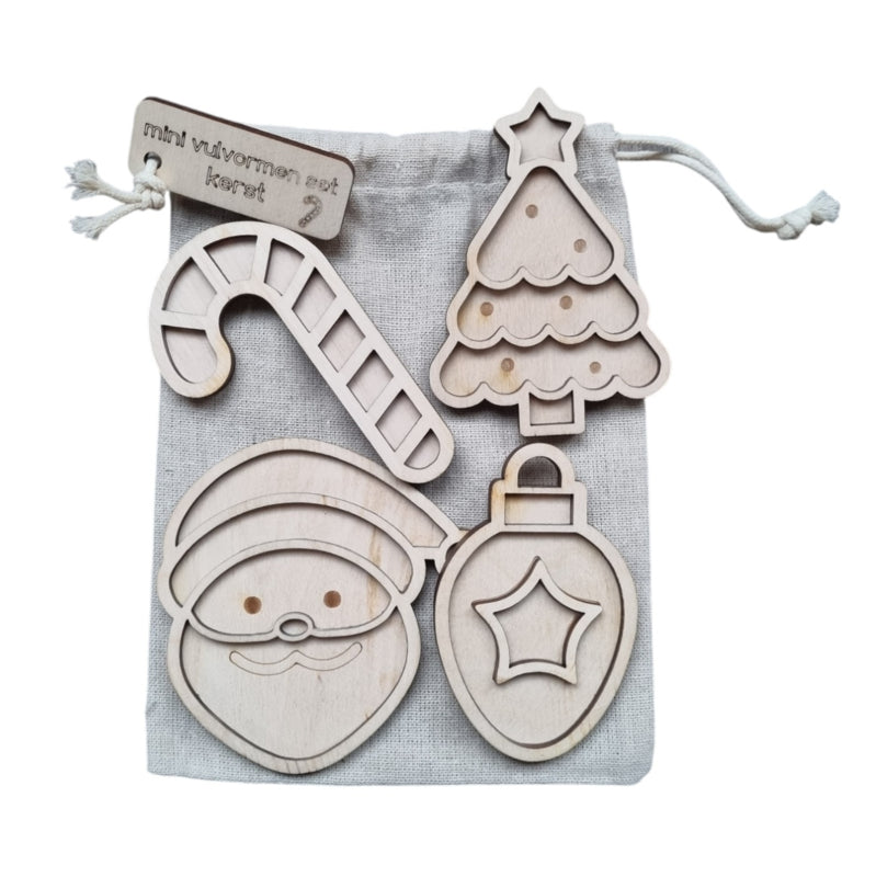 Houten mini vulvormen set kerst