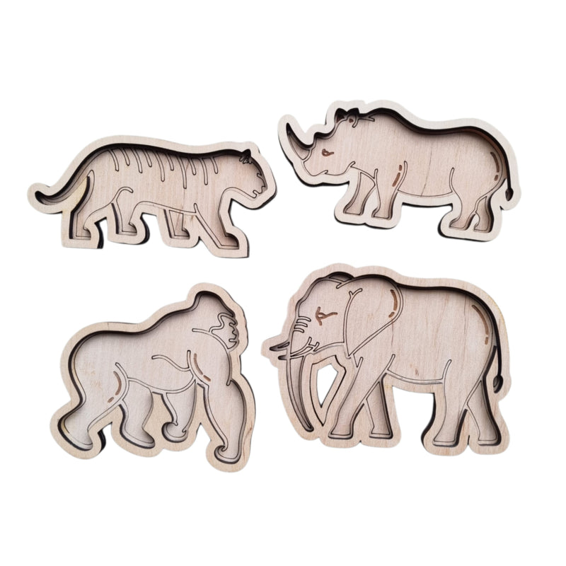 Houten mini vulvormen set wilde dieren