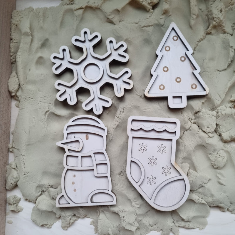 Houten mini vulvormen set winter