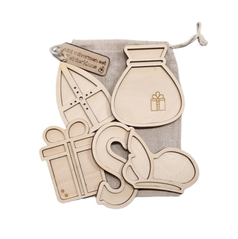 Houten mini vulvormen set Sinterklaas