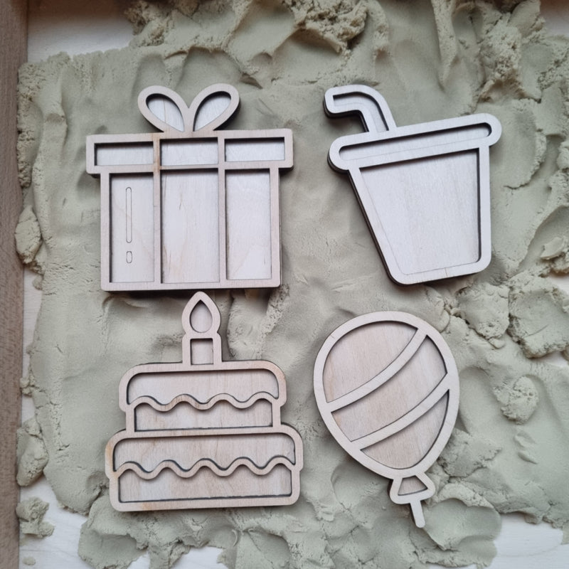 Houten mini vulvormen set feest