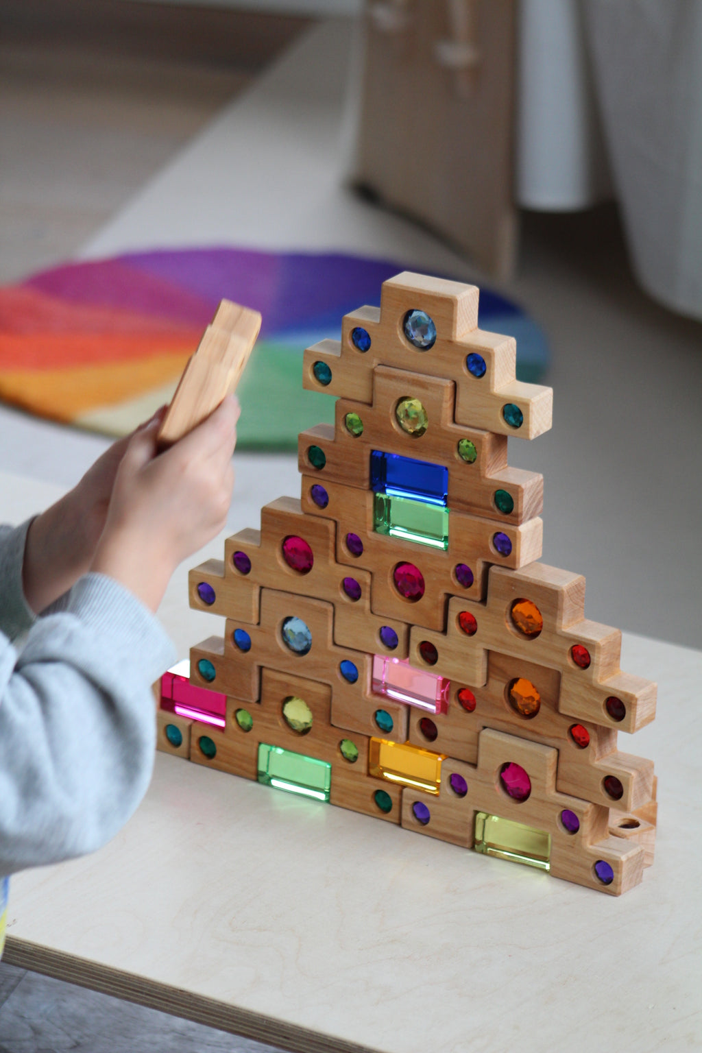 Colored staircase with luminous blocks, 16 pieces