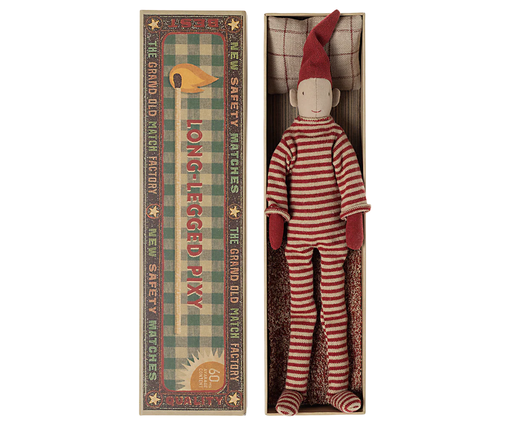 Pixie met lange pijpen in luciferdoos, klein