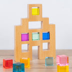 Houten huisjes voor acryl kubussen set van 3 (kubussen niet inbegrepen)