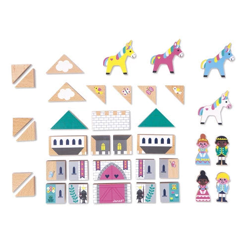 Cross Roads Set van 37 houten kubussen Enchanted Kingdom