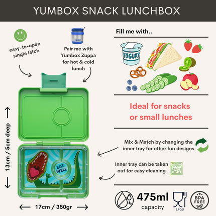 Yumbox Snack 3 vakken Jurassic Green / Dinosaur tray