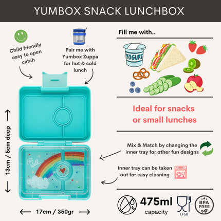 Yumbox Snack 3 vakken Misty Aqua / rainbow tray