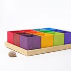 Grimm`s 12 houten sorteerbakjes in regenboogkleuren