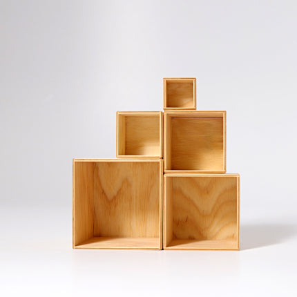 Grimm`s set van 5 kisten natuurlijk hout