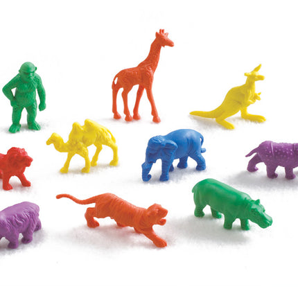 giraf, olifant, kameel, tijger, gorilla, neushoorn, beer, nijlpaard, kangoeroe en leeuw om te leren tellen