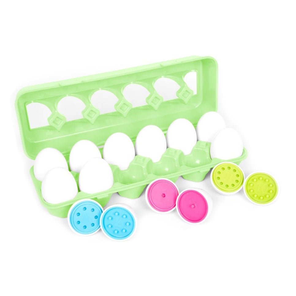kleuren en aantallen matchen met 12 eieren in een eierdoos
