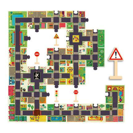 Djeco puzzel Pop To Play stad met verkeersborden