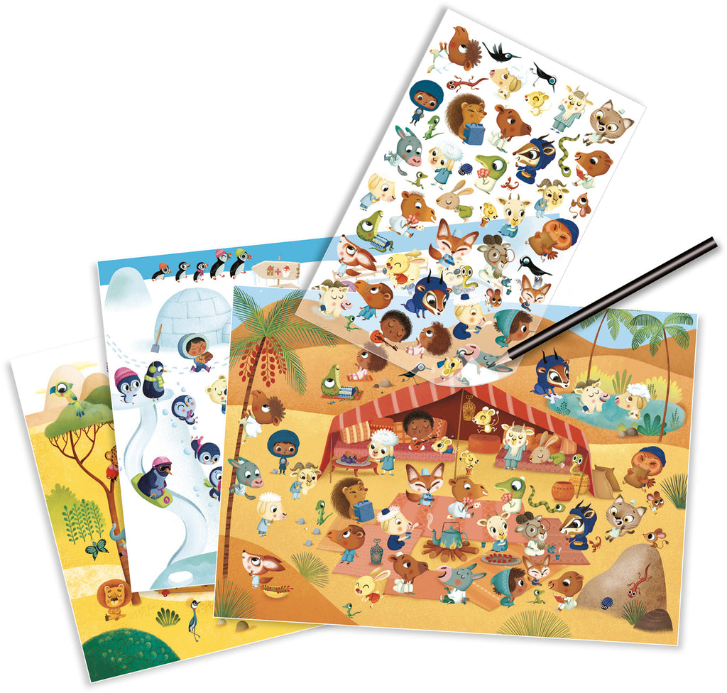 Djeco decalcomanie krasplaatjes savanne, woestijn en noordpool