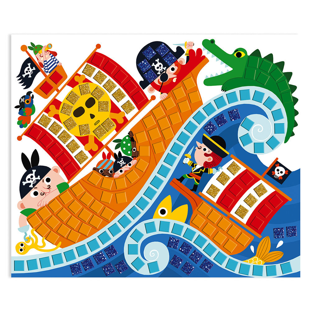 piraten op een boot kaart met mozaiek